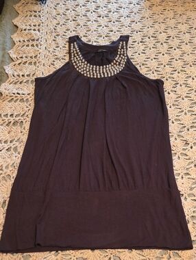 Beaded Scoop Neck Black Women's Tank Top